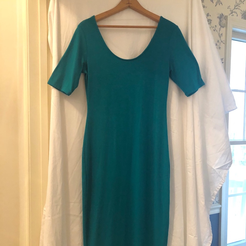 Juniors maxi dress, short sleeve, teal green